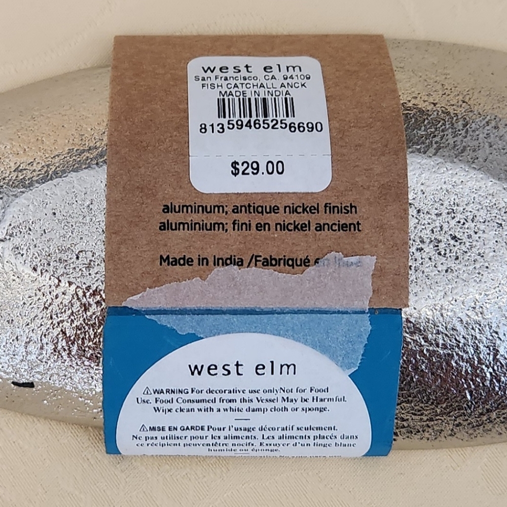 West Elm Gone Fishing Silver Catchall Tray NWT - Picture 4 of 6